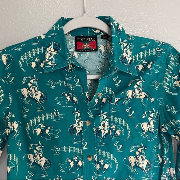 Vintage Five Star by Roper Cowboy Print Button Down Shirt XL (14) - Picture 4 of 5